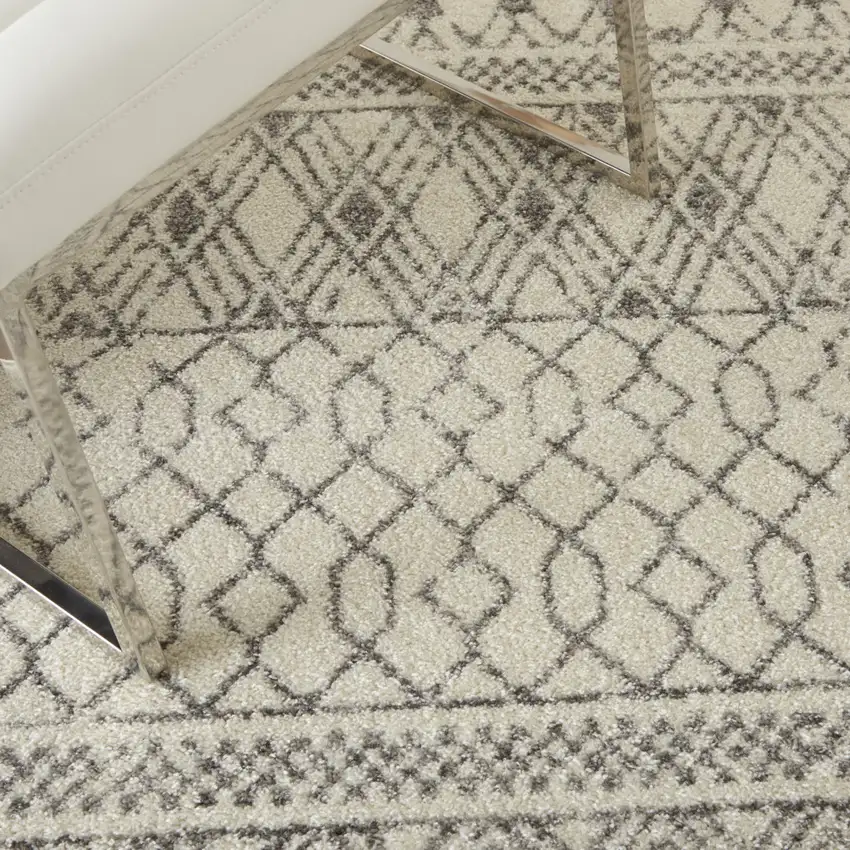 Gray And Ivory Geometric Area Rug Photo 9