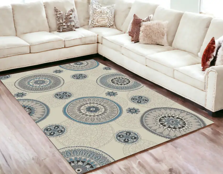 Ivory and Gray Geometric Area Rug Photo 1