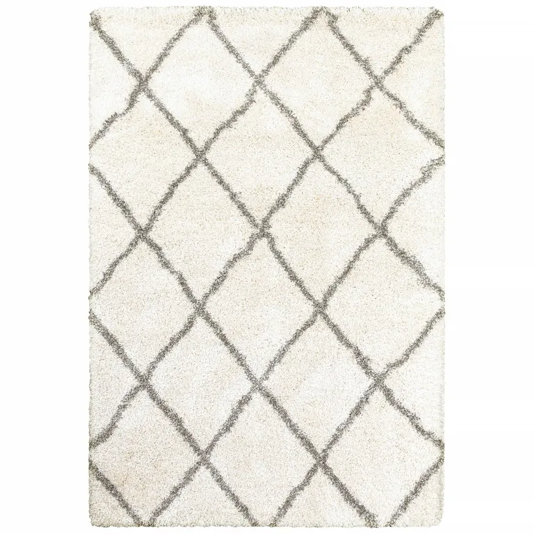 Ivory and Gray Geometric Lattice Area Rug Photo 2