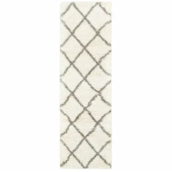 Ivory and Gray Geometric Lattice Runner Rug Photo 1