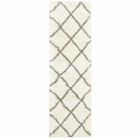 Ivory and Gray Geometric Lattice Runner Rug Photo 5