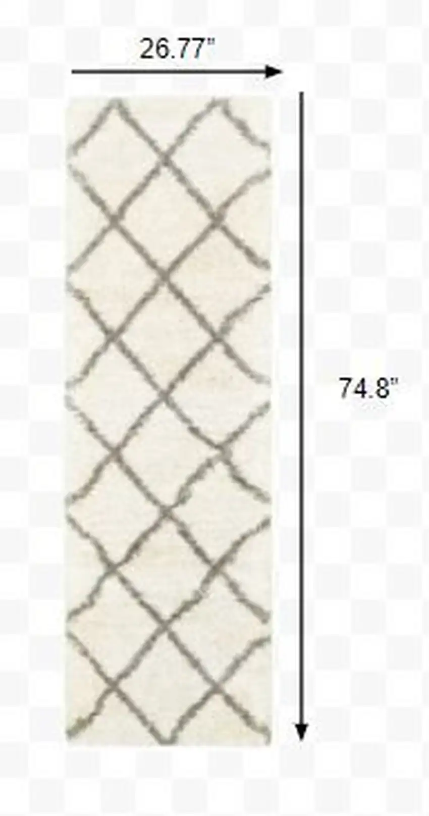 Ivory and Gray Geometric Lattice Runner Rug Photo 2
