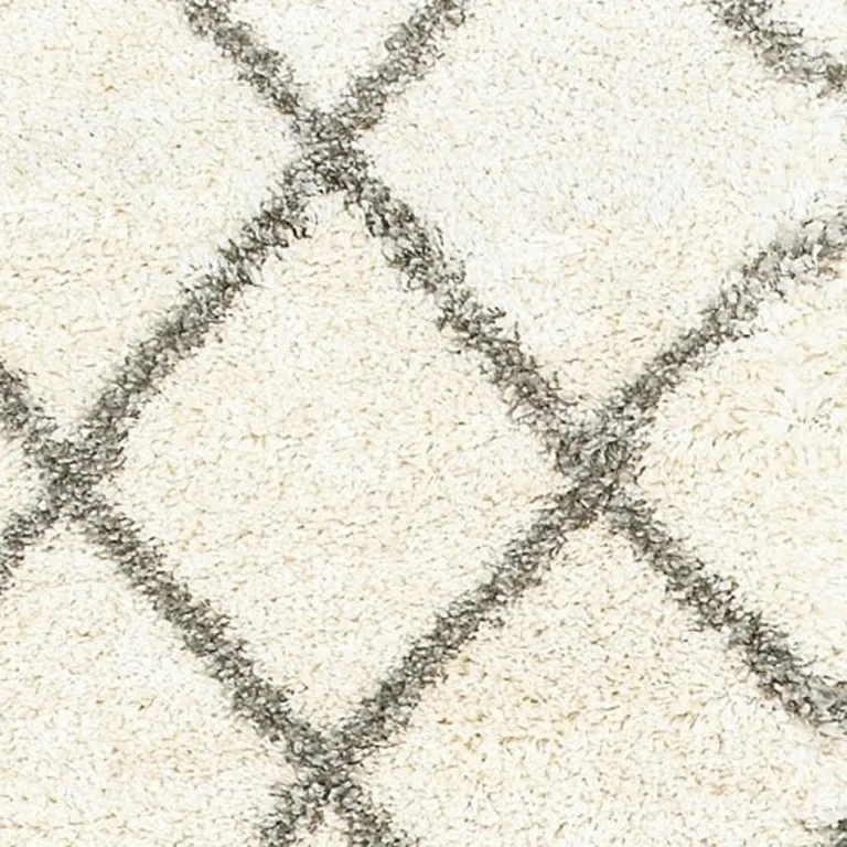 Ivory and Gray Geometric Lattice Runner Rug Photo 2