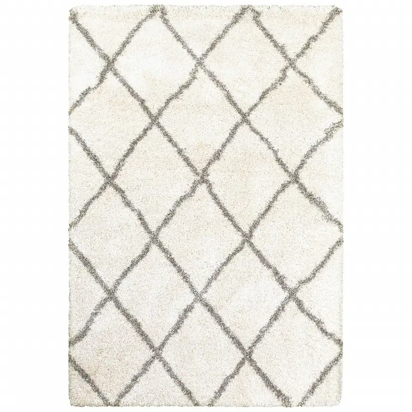 Ivory and Gray Geometric Lattice Scatter Rug Photo 1