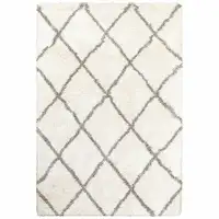 Photo of Ivory and Gray Geometric Lattice Scatter Rug
