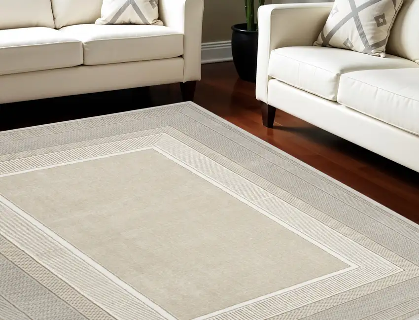 Ivory and Gray Geometric Non Skid Area Rug Photo 1