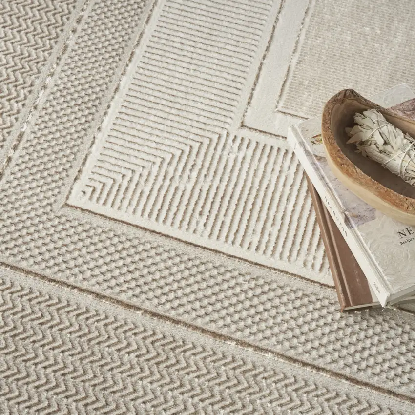 Ivory and Gray Geometric Non Skid Area Rug Photo 9