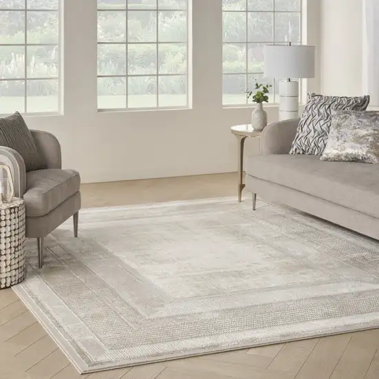 Ivory and Gray Geometric Non Skid Area Rug Photo 4