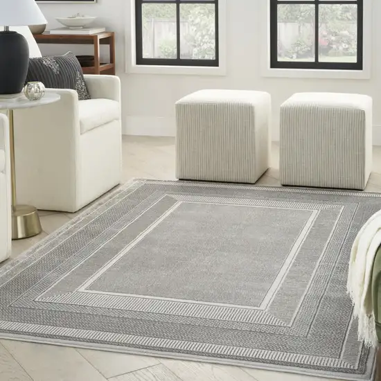 Ivory and Gray Geometric Non Skid Area Rug Photo 4