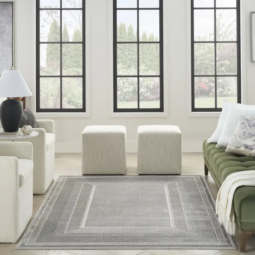 Ivory and Gray Geometric Non Skid Area Rug Photo 6