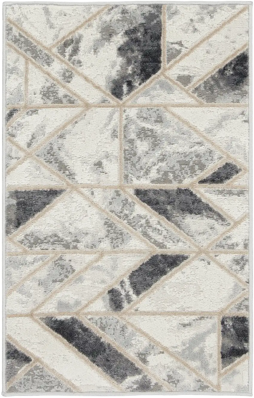 Ivory and Gray Geometric Non Skid Area Rug Photo 5