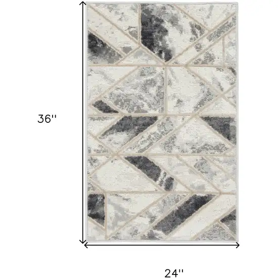 Ivory and Gray Geometric Non Skid Area Rug Photo 3