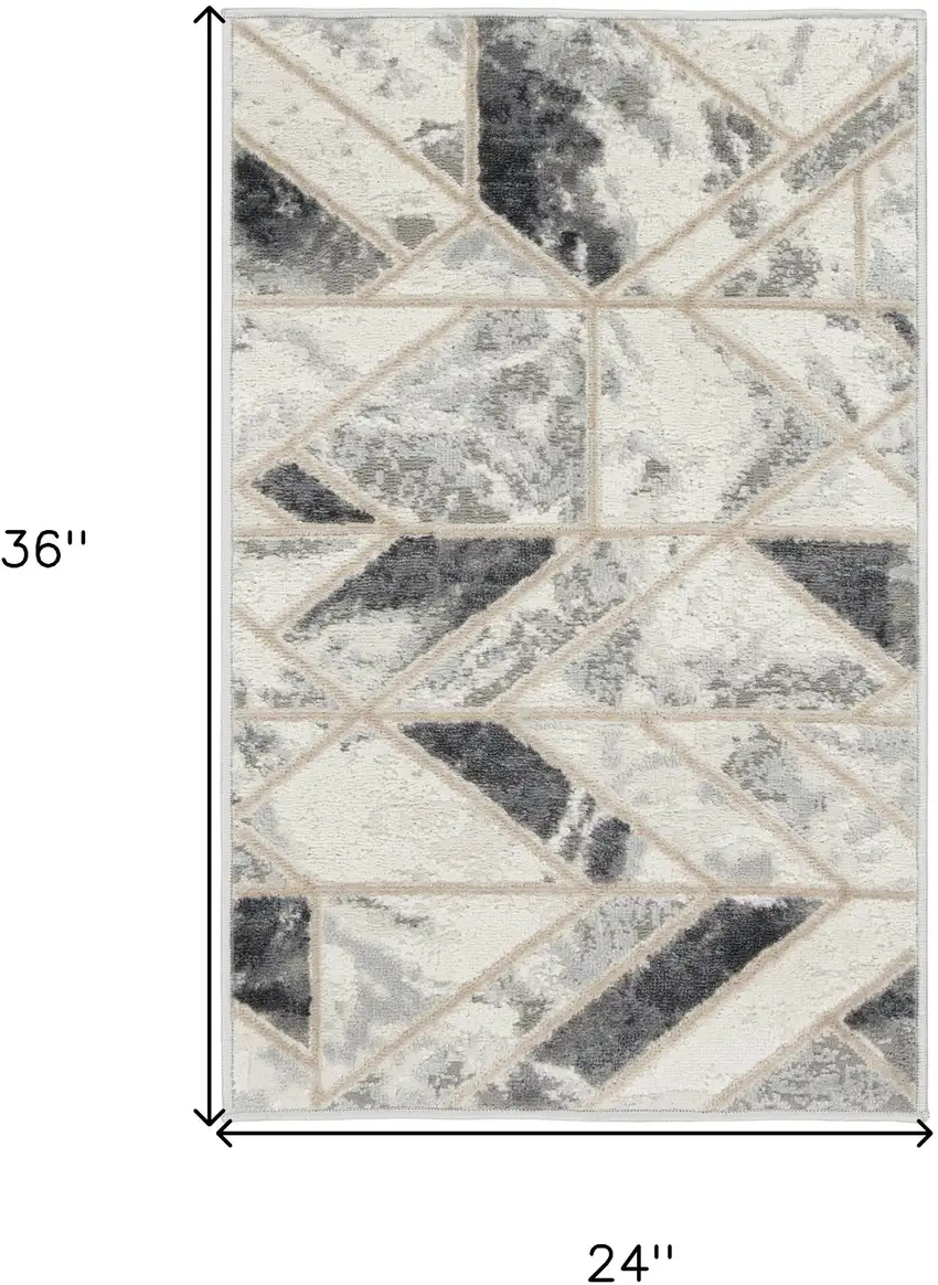 Ivory and Gray Geometric Non Skid Area Rug Photo 3