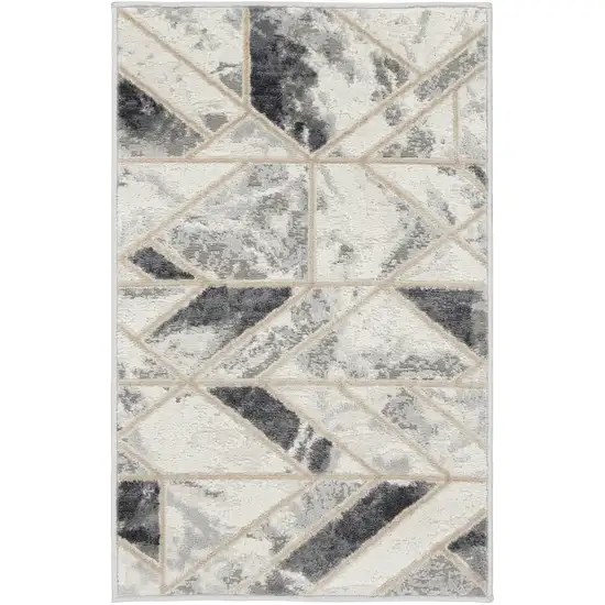 Ivory and Gray Geometric Non Skid Area Rug Photo 3