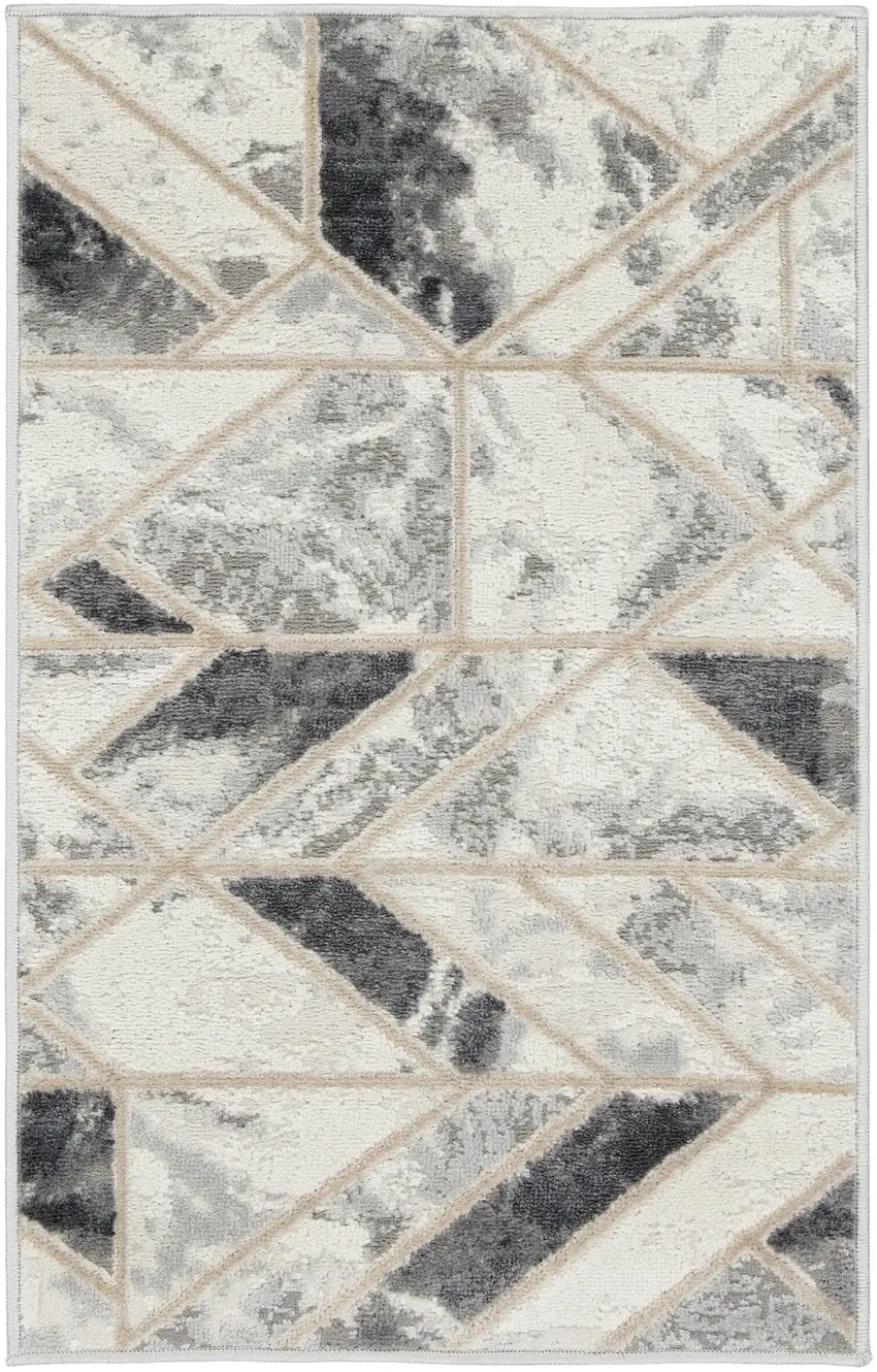 Ivory and Gray Geometric Non Skid Area Rug Photo 3