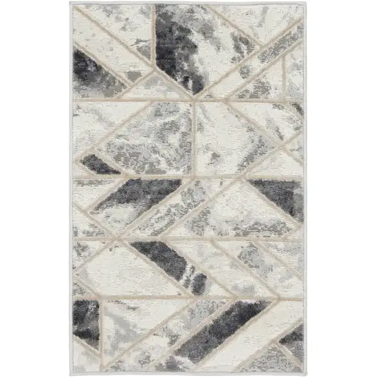 Ivory and Gray Geometric Non Skid Area Rug Photo 2