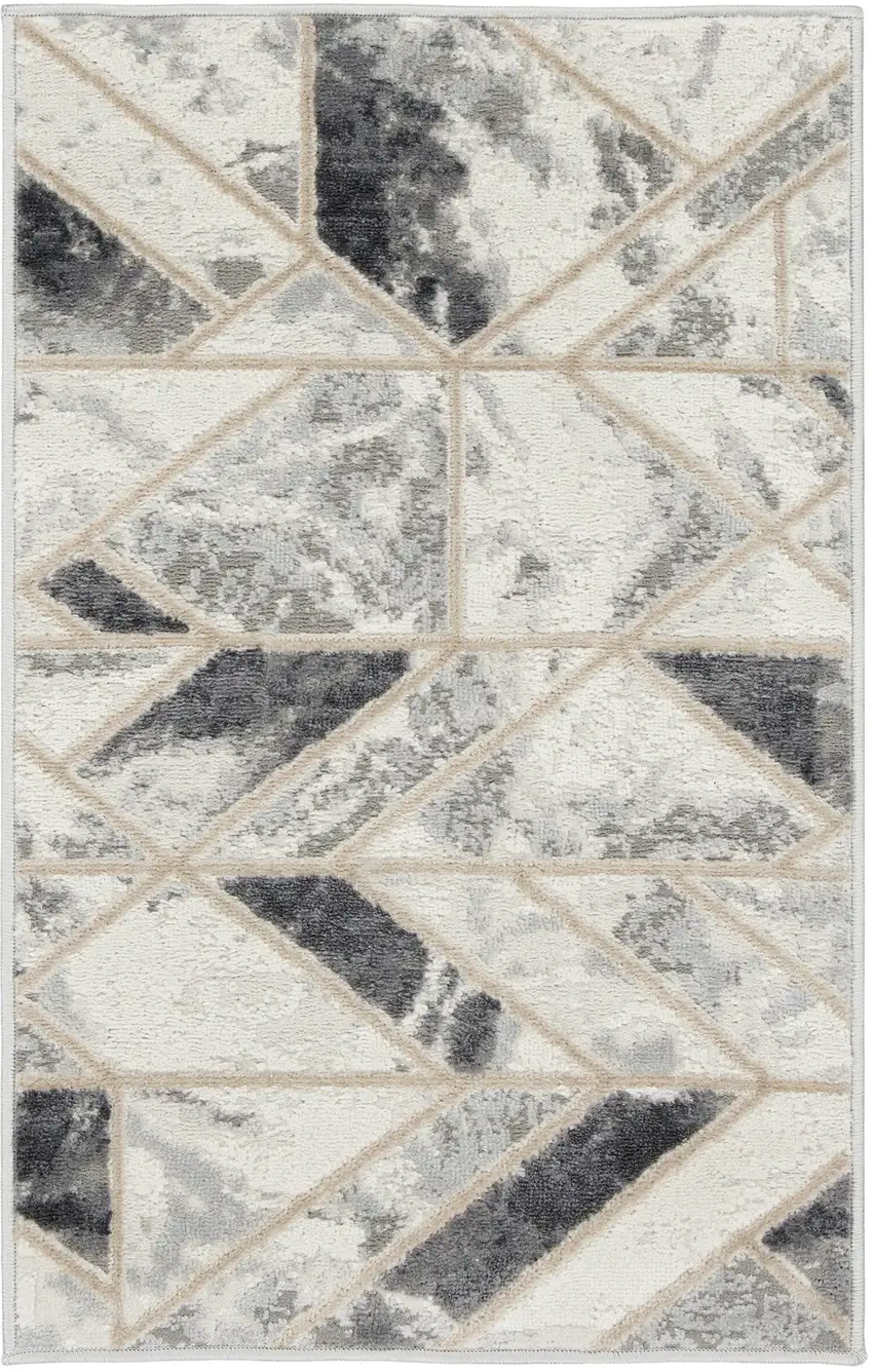 Ivory and Gray Geometric Non Skid Area Rug Photo 2