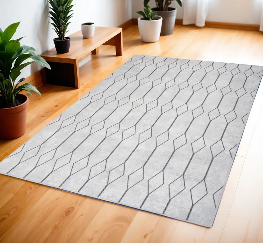 Ivory and Gray Geometric Power Loom Area Rug Photo 1