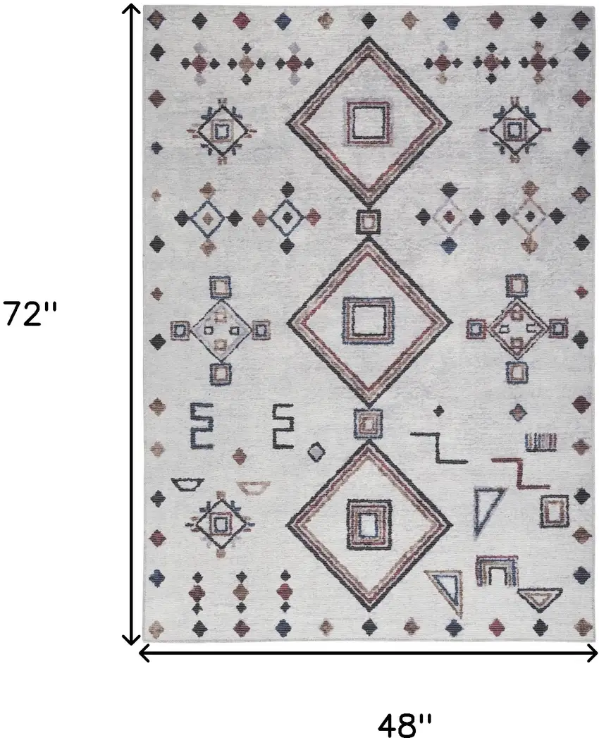 Ivory and Gray Geometric Power Loom Area Rug Photo 3