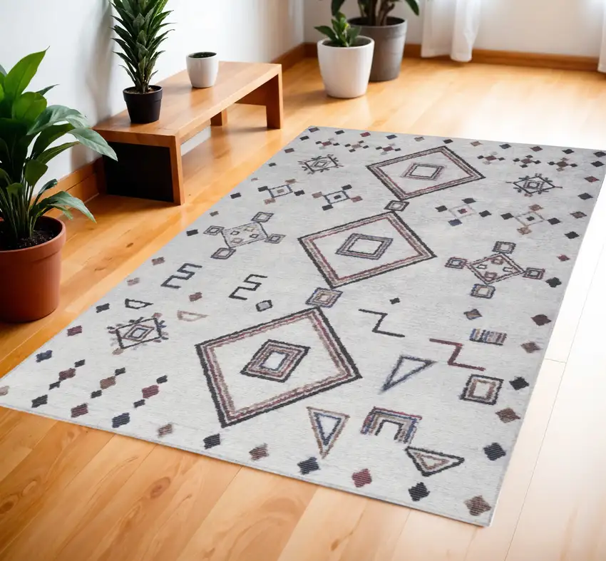 Ivory and Gray Geometric Power Loom Area Rug Photo 1