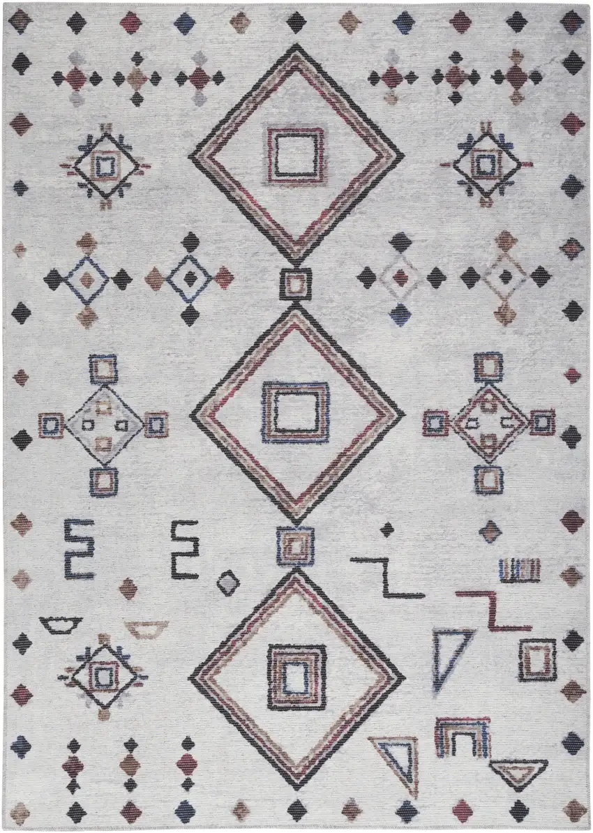 Ivory and Gray Geometric Power Loom Area Rug Photo 2