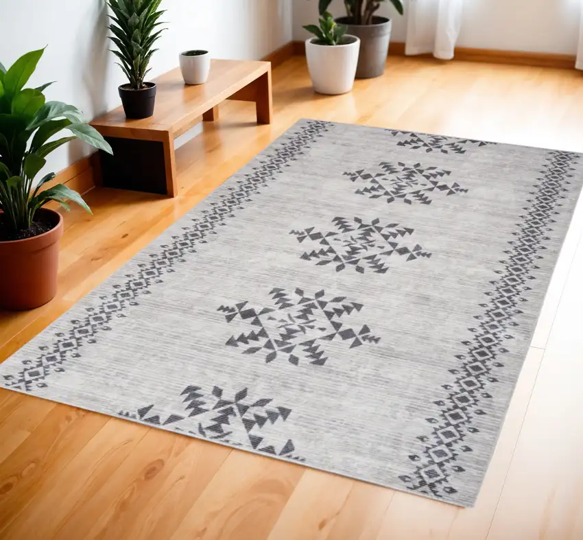 Ivory and Gray Geometric Power Loom Area Rug Photo 1