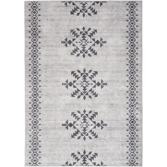 Ivory and Gray Geometric Power Loom Area Rug Photo 2