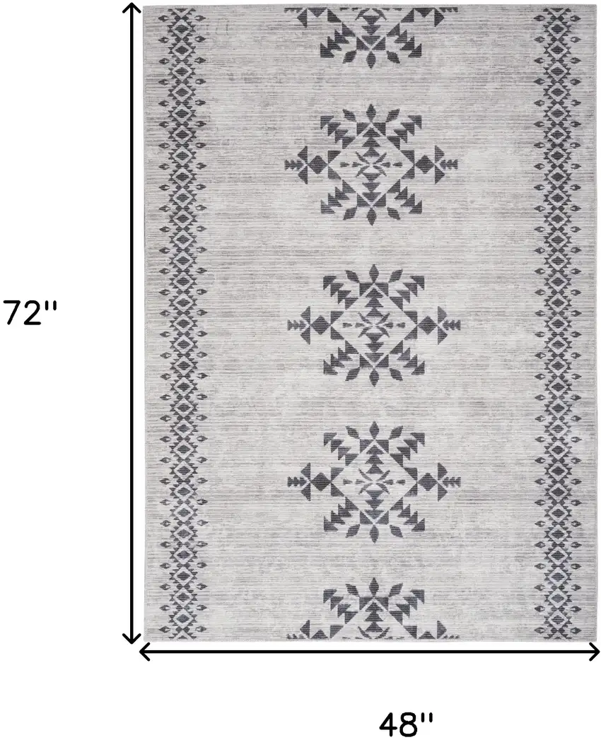 Ivory and Gray Geometric Power Loom Area Rug Photo 3