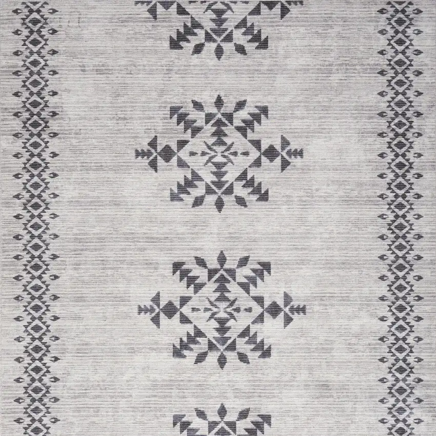 Ivory and Gray Geometric Power Loom Area Rug Photo 6