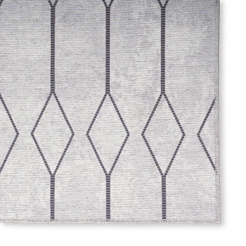 Ivory and Gray Geometric Power Loom Washable Area Rug Photo 4