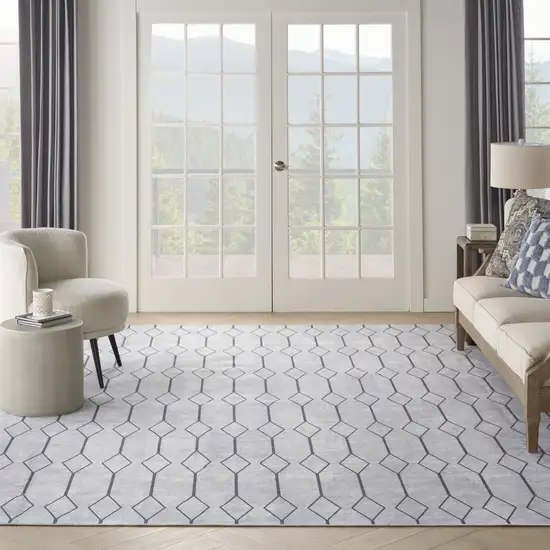 Ivory and Gray Geometric Power Loom Washable Area Rug Photo 5