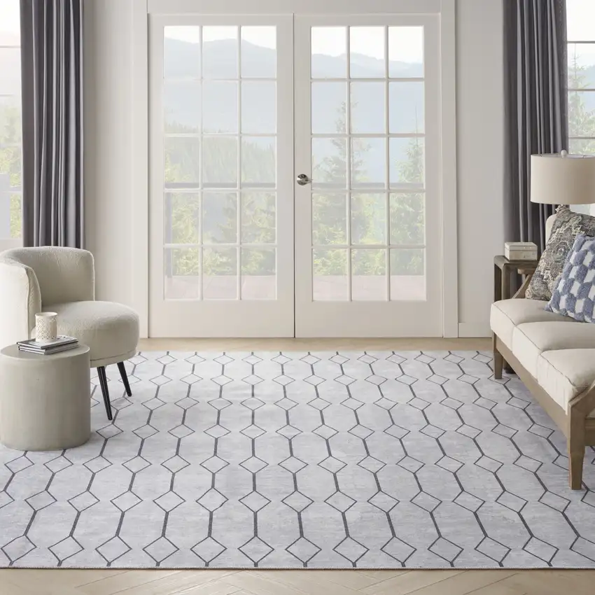 Ivory and Gray Geometric Power Loom Washable Area Rug Photo 5