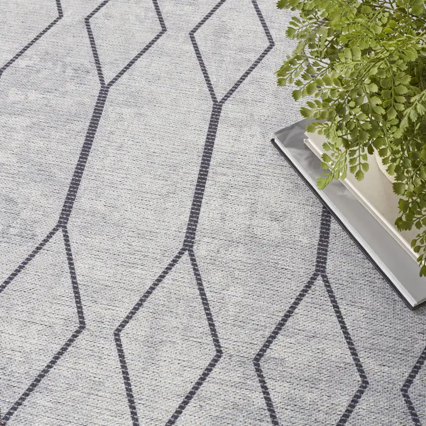 Ivory and Gray Geometric Power Loom Washable Area Rug Photo 4