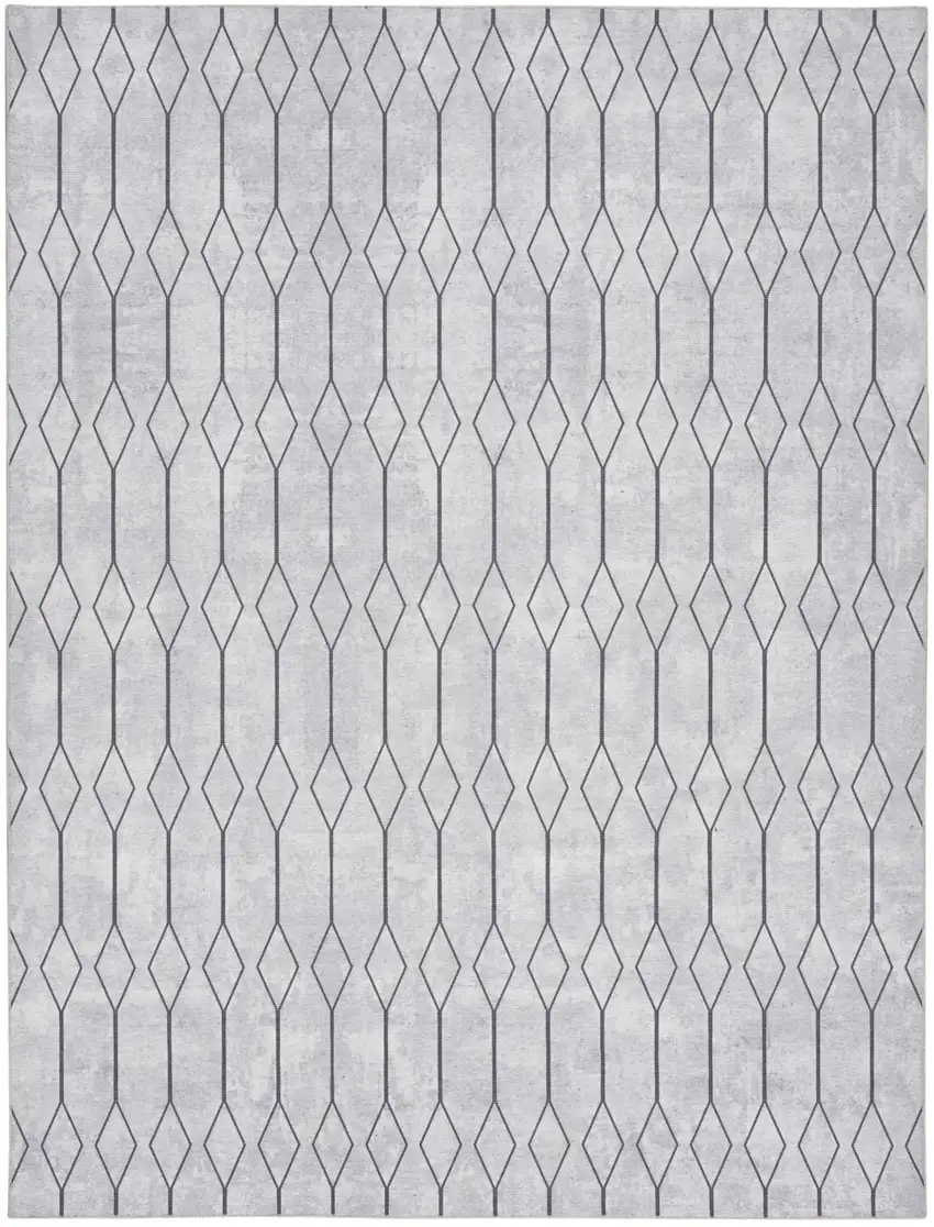 Ivory and Gray Geometric Power Loom Washable Area Rug Photo 7