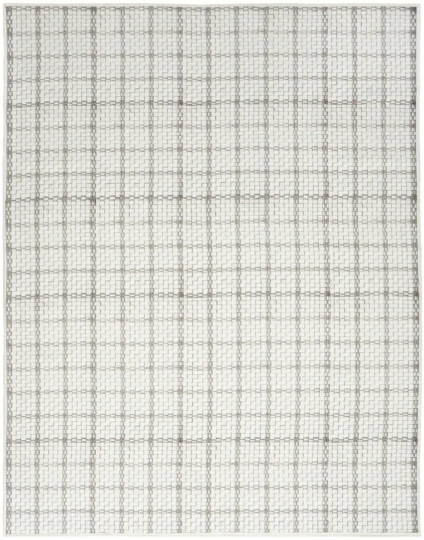 Ivory and Gray Geometric Power Loom Washable Non Skid Area Rug Photo 1
