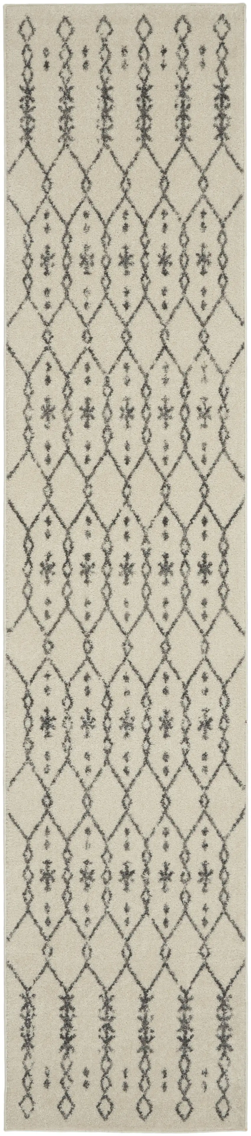 10' Gray And Ivory Geometric Distressed Runner Rug Photo 1