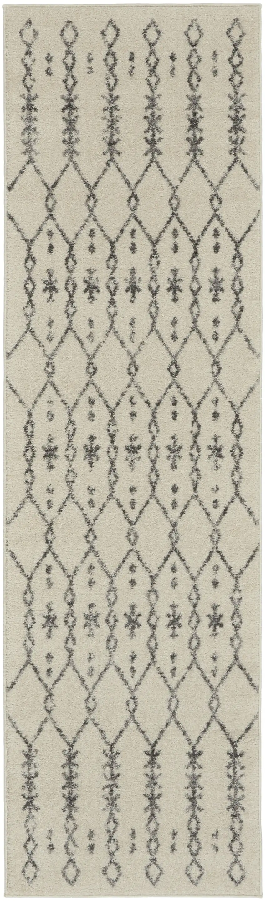Ivory and Gray Geometric Runner Rug Photo 1