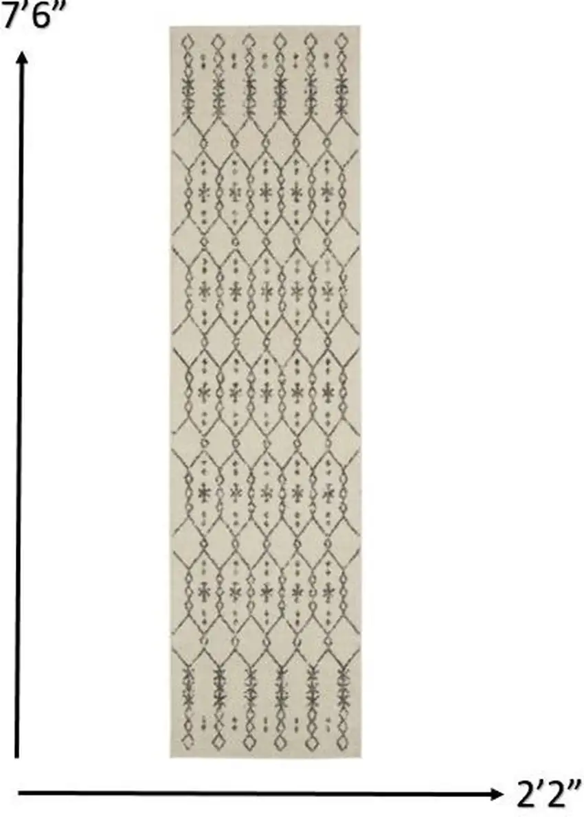Ivory and Gray Geometric Runner Rug Photo 5
