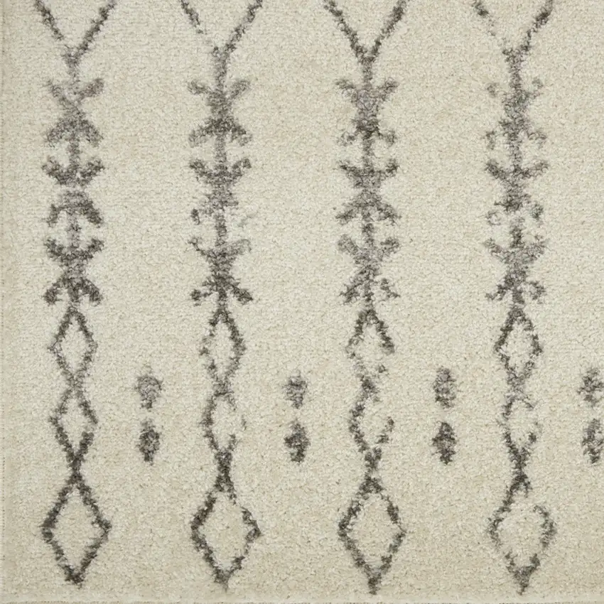 8' Gray And Ivory Geometric Distressed Runner Rug Photo 5