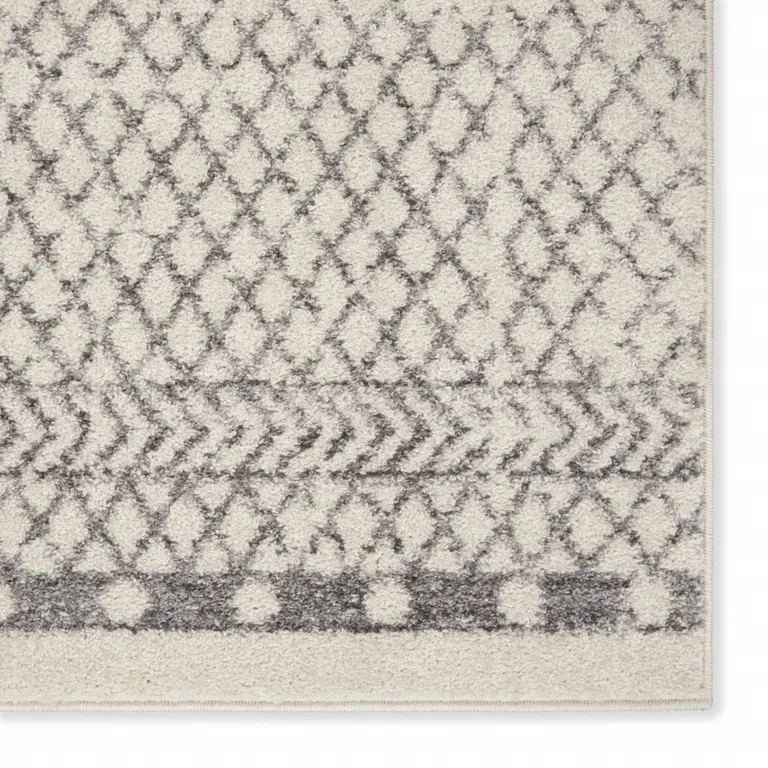 Ivory and Gray Geometric Runner Rug Photo 2