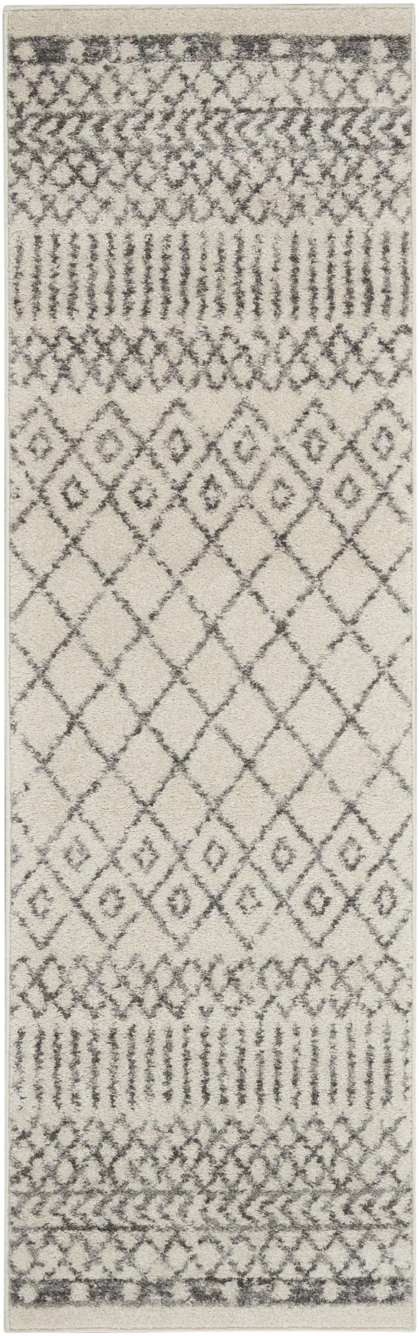 6' Gray And Ivory Geometric Distressed Runner Rug Photo 1