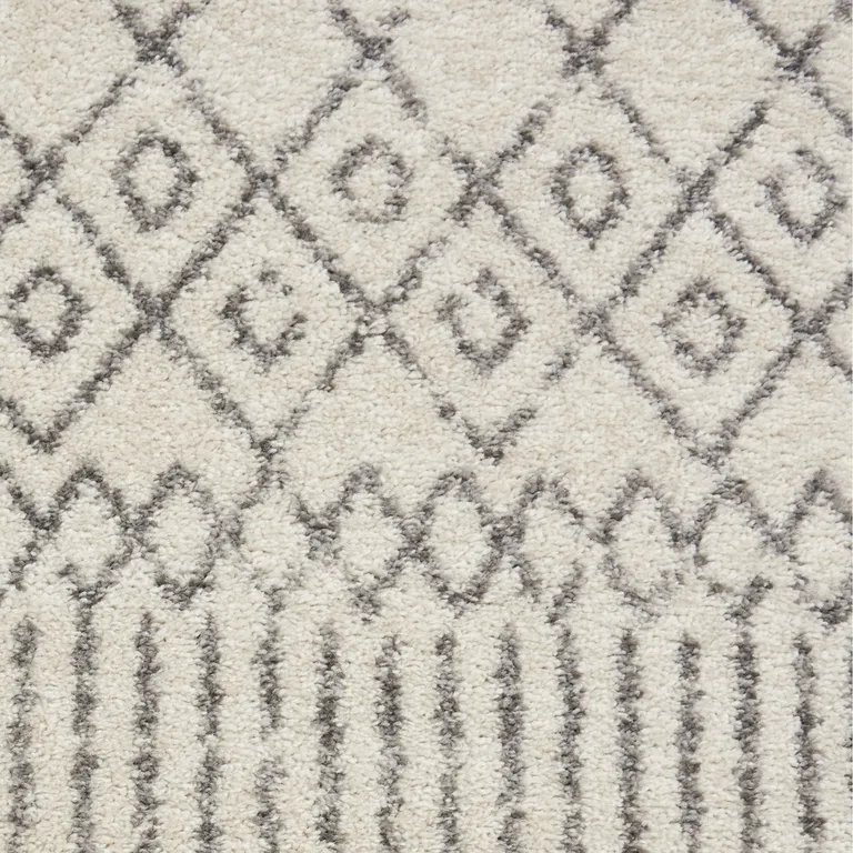 Ivory and Gray Geometric Runner Rug Photo 4