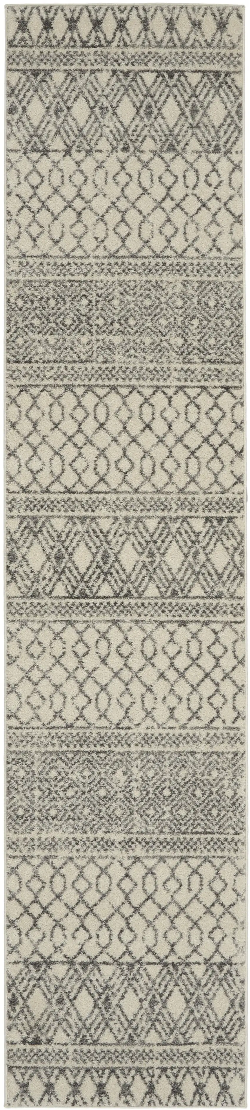 10' Gray Geometric Power Loom Runner Rug Photo 2