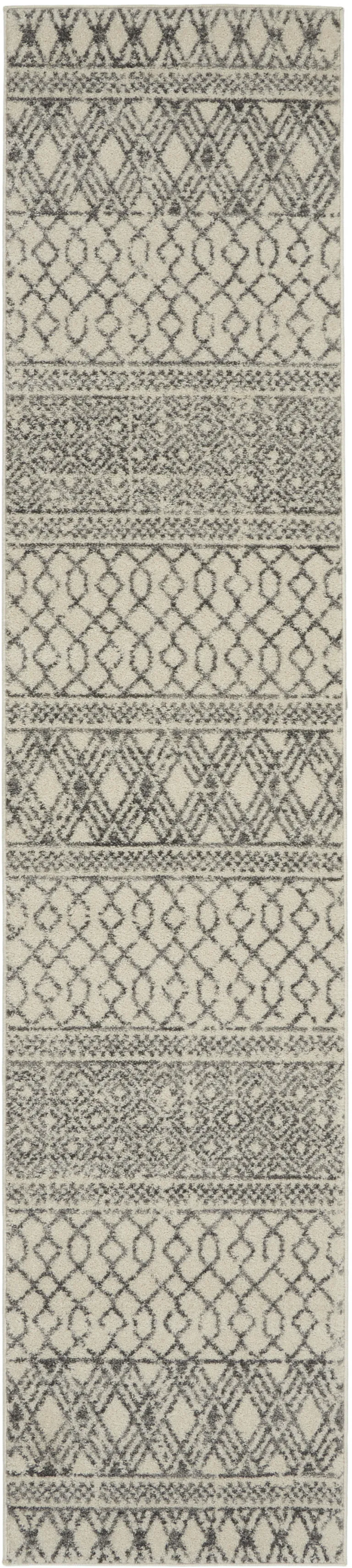Ivory and Gray Geometric Runner Rug Photo 1