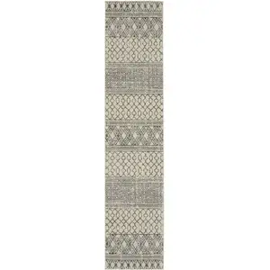 Photo of Ivory and Gray Geometric Runner Rug
