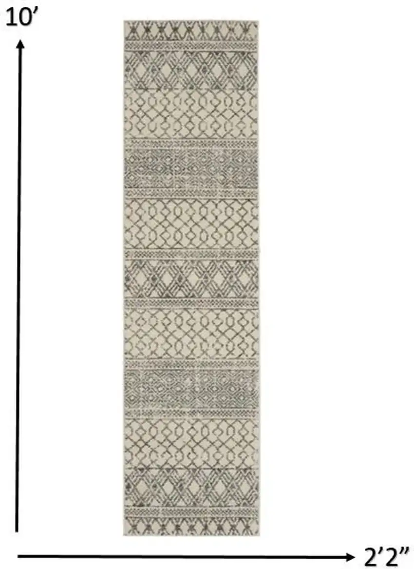 Ivory and Gray Geometric Runner Rug Photo 5