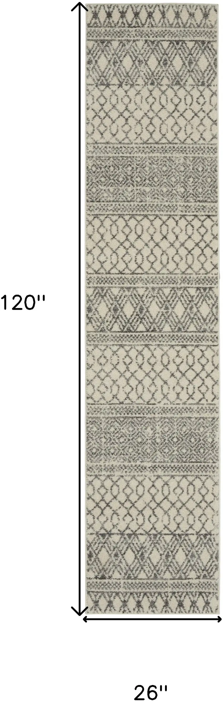 10' Gray And Ivory Geometric Runner Rug Photo 8