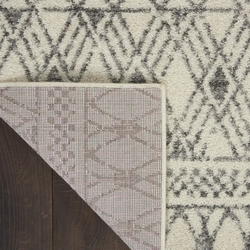 8' Gray Geometric Power Loom Runner Rug Photo 3