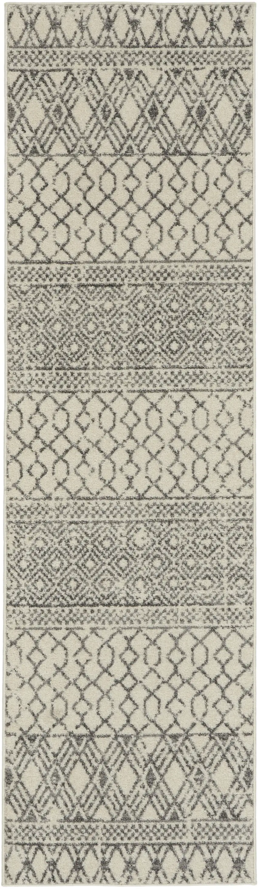 8' Gray Geometric Power Loom Runner Rug Photo 8