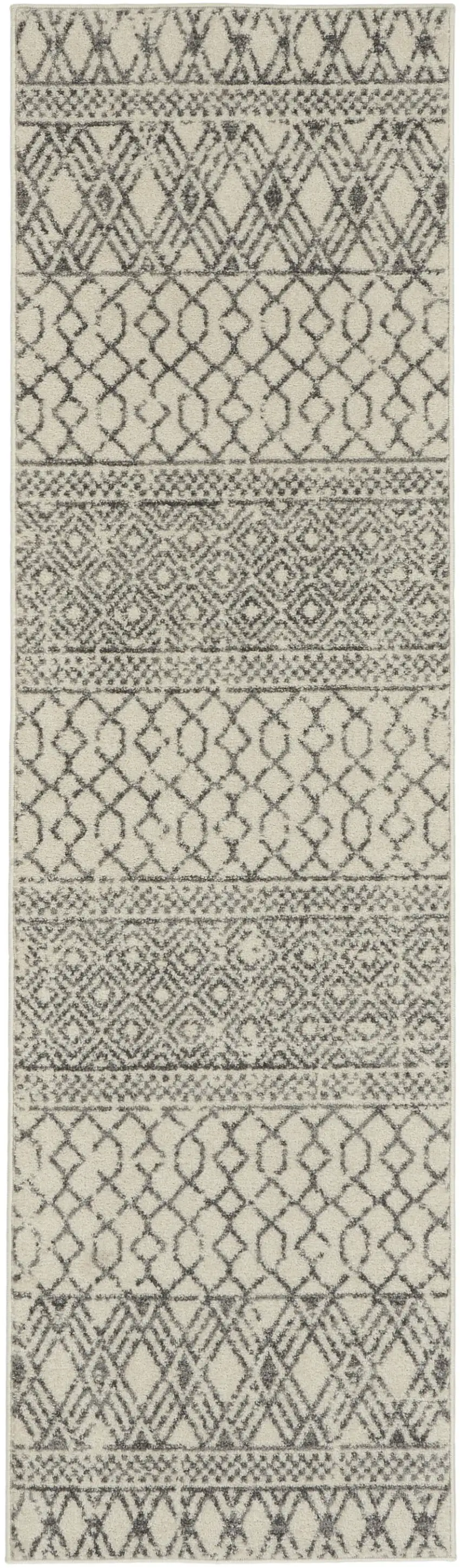 Ivory and Gray Geometric Runner Rug Photo 1